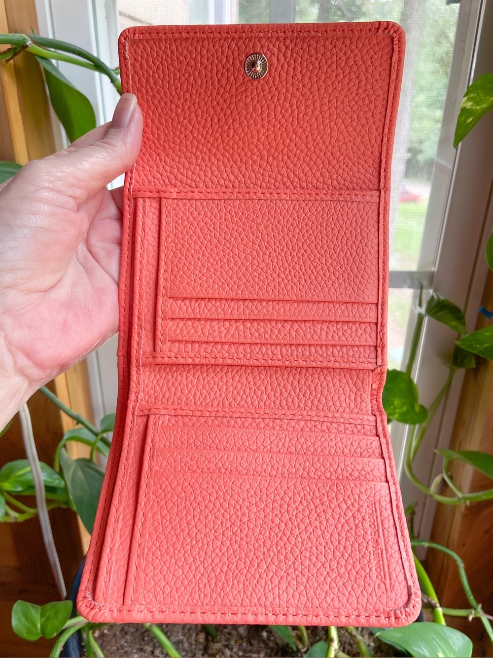 Dooney & Bourke Coral Pink Pebbled Leather Small Trifold Flap Wallet Minimalist - Picture 4 of 16